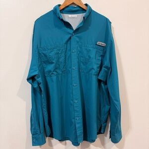 Columbia PFG Tamiami II Turquoise Mesh-Lined Long Sleeve Fishing Shirt Size L